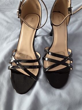 Black Patent Strappy Ankle‑Strap Heels